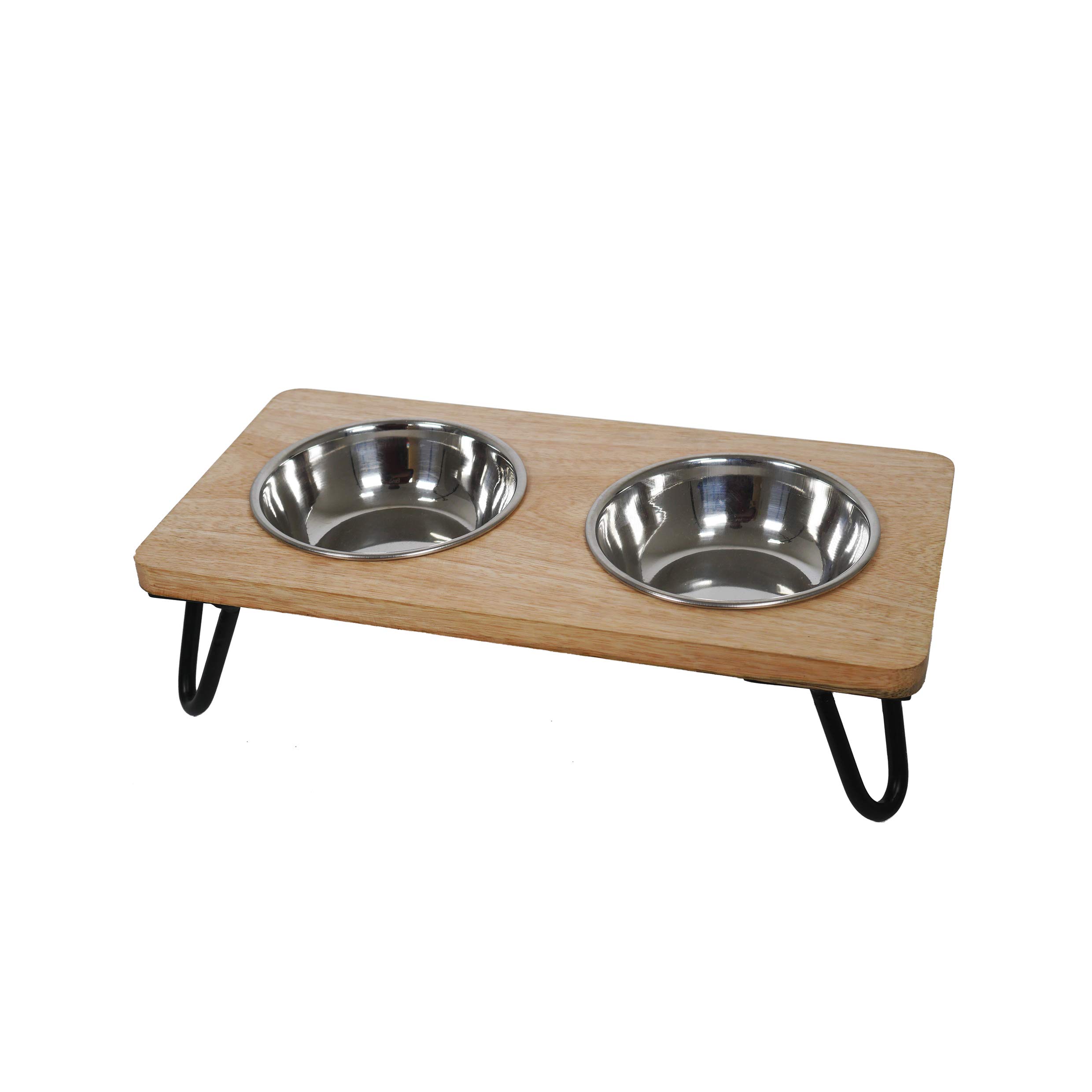 Rosewood Gamelle surélevée en Bois pour Chiens et Chats de Petite et Moyenne Taille avec Un Support surélevé Robuste et Deux gamelles d'eau et de Nourriture en Acier Inoxydable, Taille M
