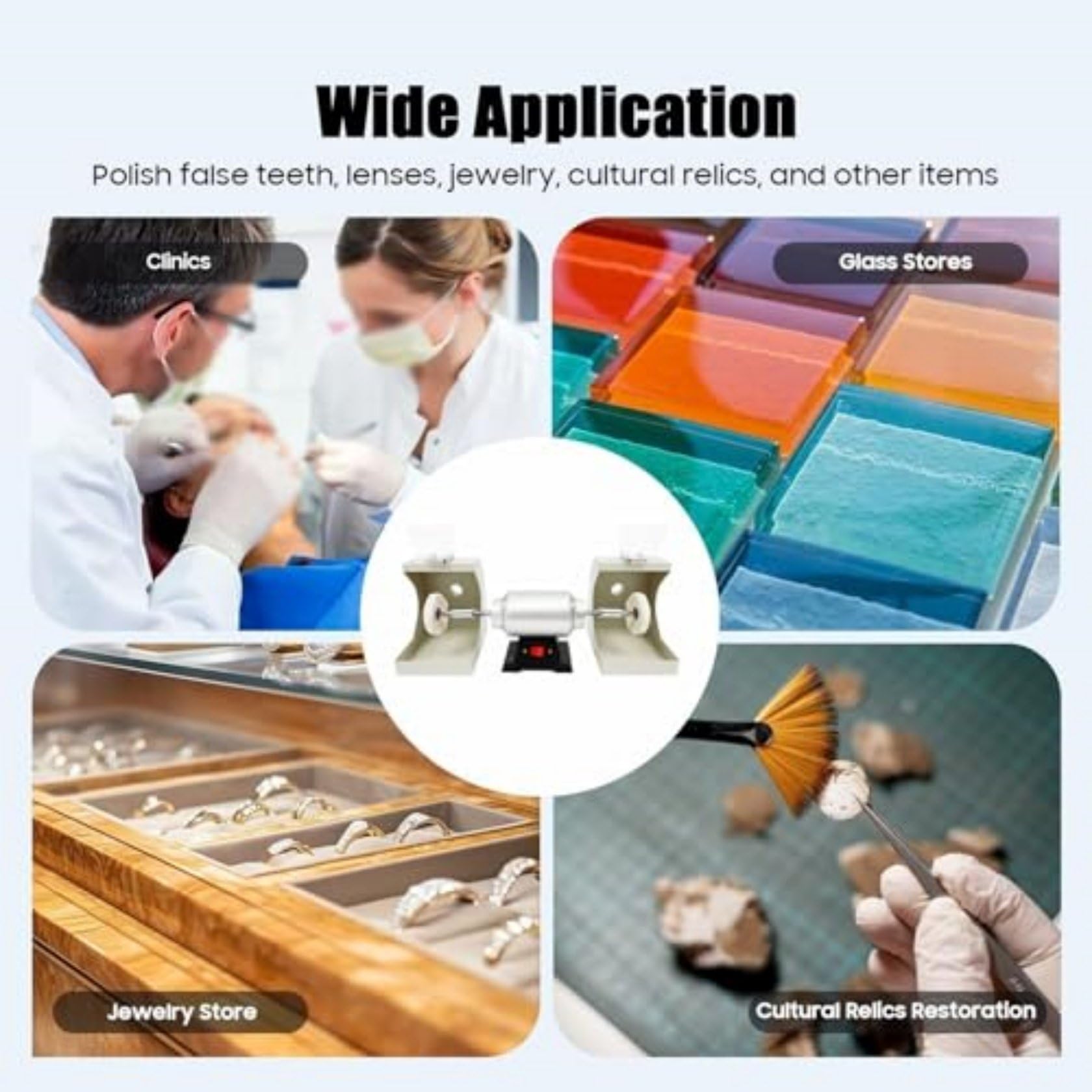 Lucidatrice Da Banco Per Laboratorio Odontotecnico A Doppia Testa Da 550 W, Smerigliatrice Da Tavolo, Lucidatrice Elettrica Per Gioielli Con 2 Ruote In Tessuto E Deflettori In Vetro, 3000 Giri/Min