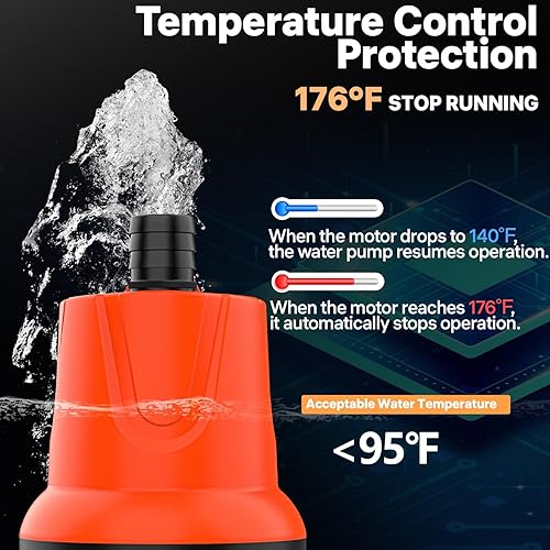 Miniatura 4 de DOKO Bomba de agua sumergible, bomba de agua para tanque de peces de 1150 GPH con cable de alimentación y mango de 6 pies, bomba de estanque ultra