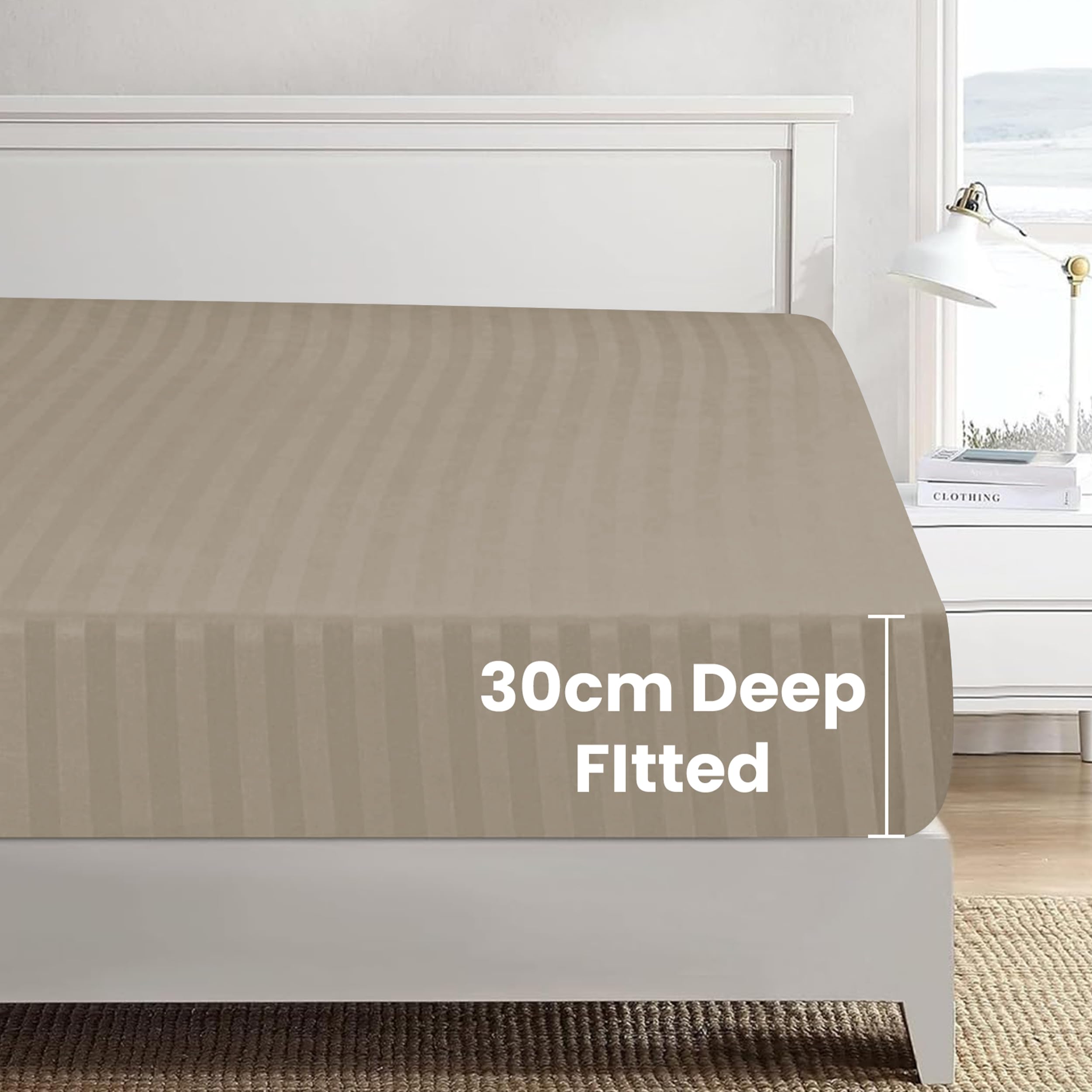 My home store Beige Double Duvet Cover Set 4 Pcs Satin Stripe Duvet Covers Soft Brushed Microfiber Bedding Set including Fitted Sheet 30 CM Deep & 2 Pillowcases - Image 3