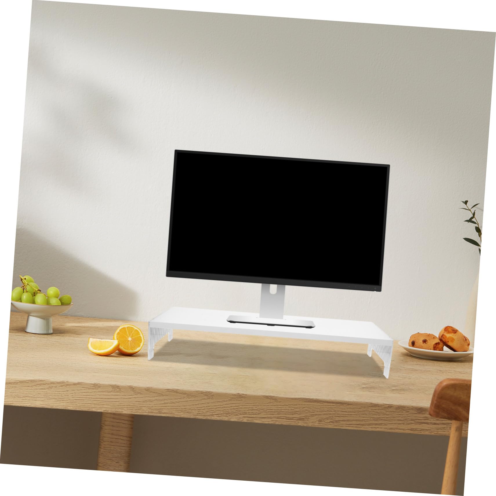 Supporto per Laptop e Monitor da Scrivania in Acrilico e Legno Bianco, Rialzo per Schermo Che Riduce la Tensione al Collo, per Casa e Ufficio