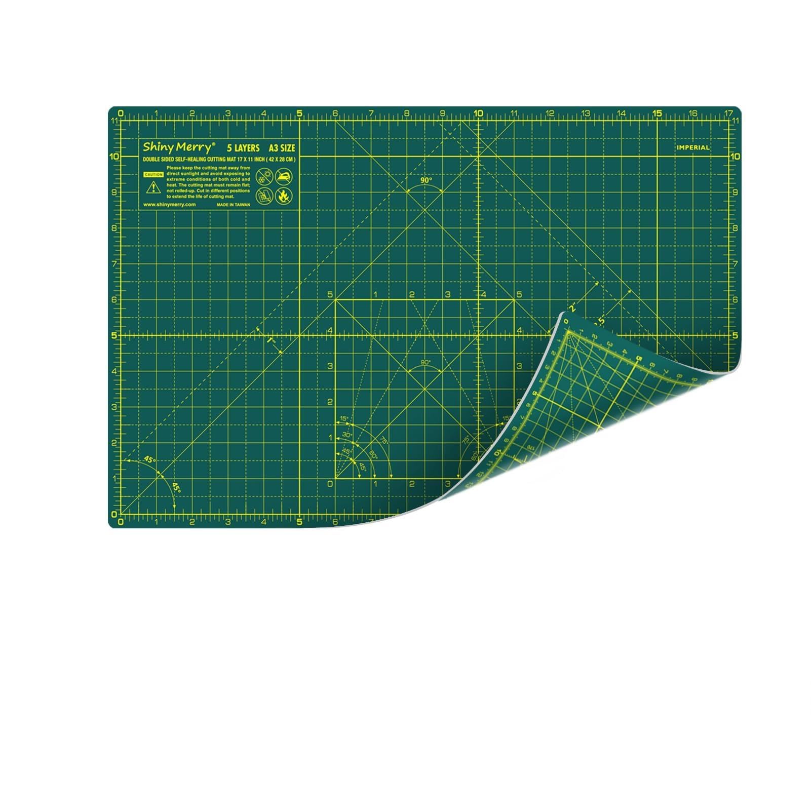 Shiny Merry Self Healing Cutting Mat A3 12"x18" - Double Sided 5-Ply Craft Mat for Sewing Quilting, Fabric, Scrapbooking - Green/Green