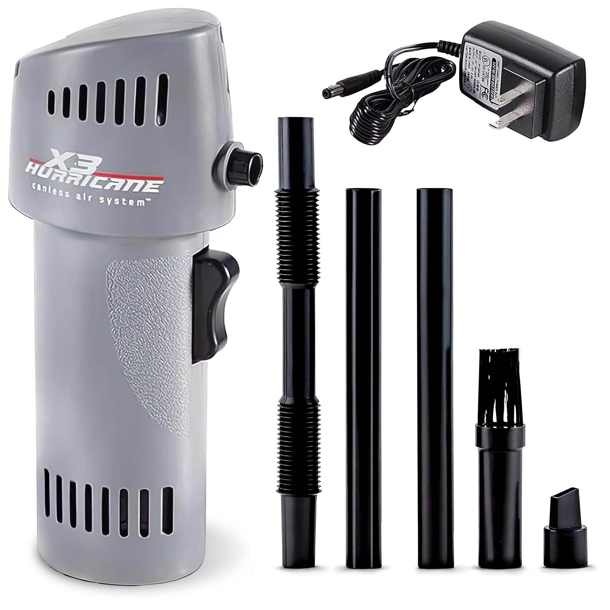 X3 Hurricane Compressed Air Duster | Adjustable Speed up to 260mph | Made in USA | Cordless, Rechargeable Canned Air Duster for Computers | Extended Warranty | 5 Attachments Included