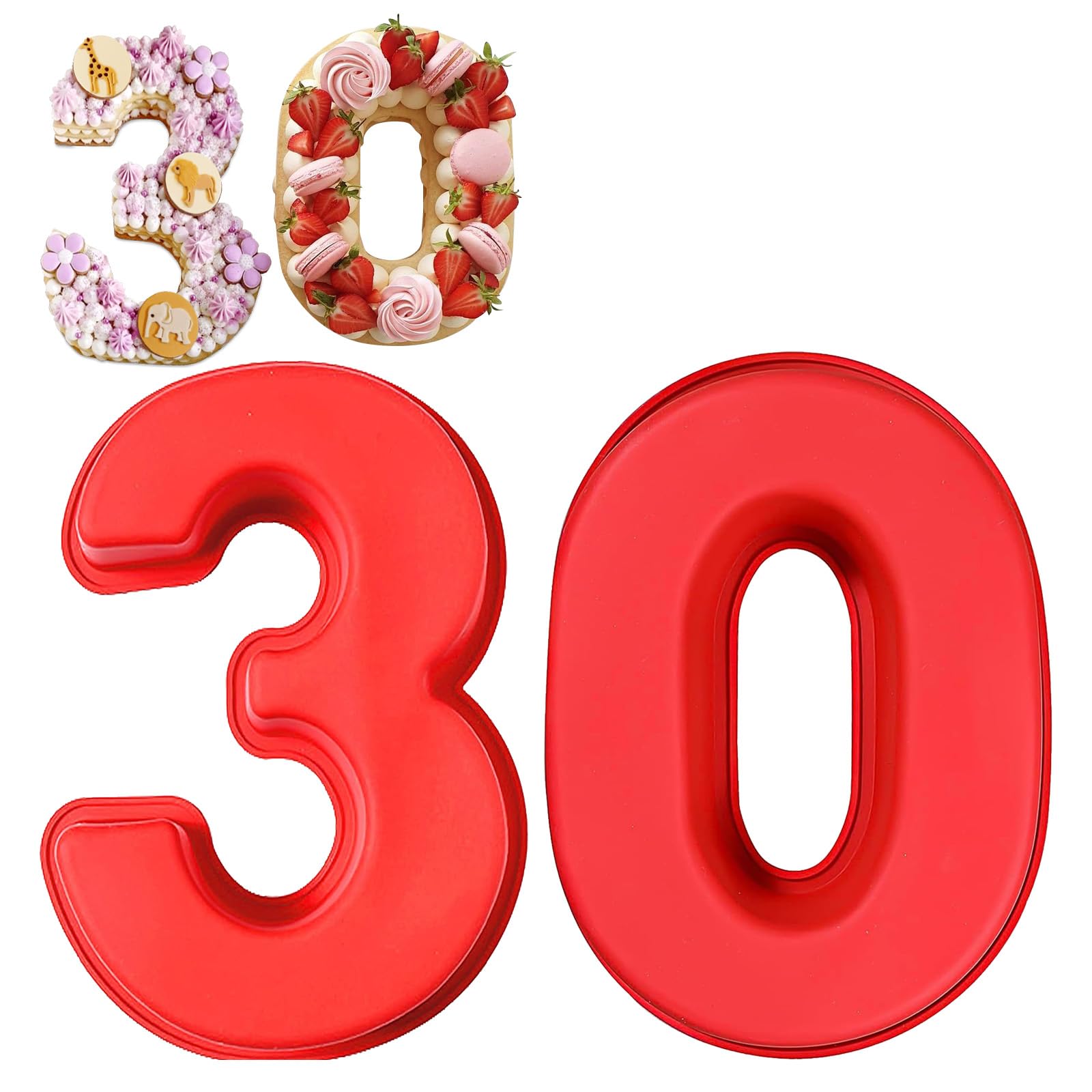 Guittly Number 30 Cake Tins Moulds, 3D Large Number Cake Mould, Bake Trays for Baking Birthday Anniversary, Non-Stick Food-Grade Silicone Oven and Dishwasher Safe (30)