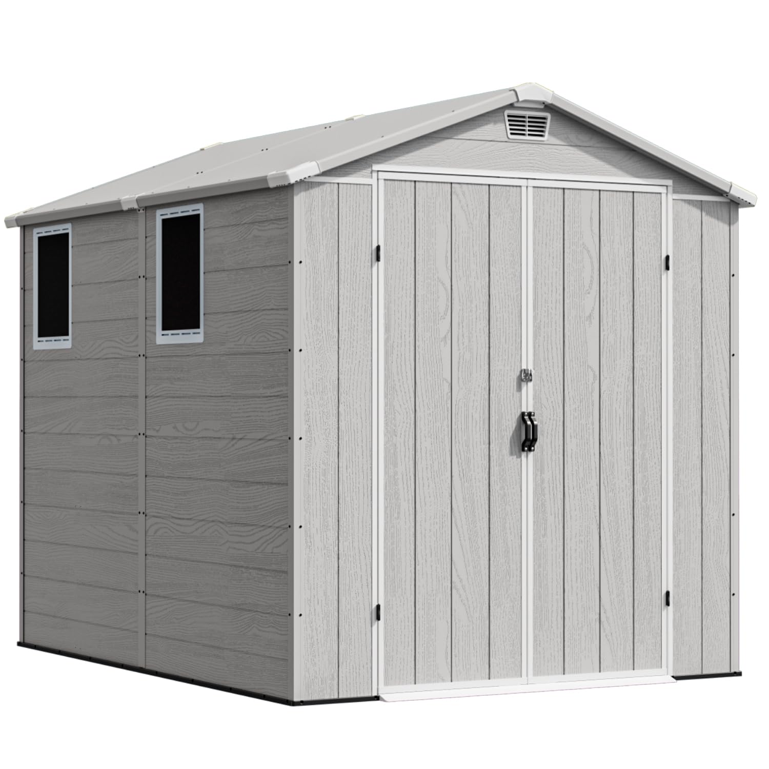 Devoko 6x8 FT Plastic Storage Shed with Floor, Outdoor Resin Garden Shed with Window, Waterproof Tool Storage Shed with Lockable Door for Backyard, Patio, Lawn, Light Gray