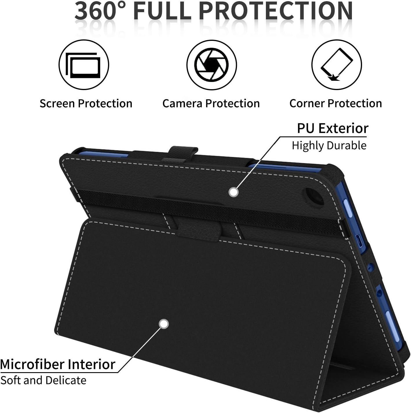 ZtotopCase Ztotop Folio Case Amazon Fire HD 8 Tablet (8th/7th Generation,2018 2017 Release) - Smart Leather Cover Slim Folding Stand Case Auto Wake/Sleep Fire HD 8 Tablet, A01-Black (ZTFlre Case-001)