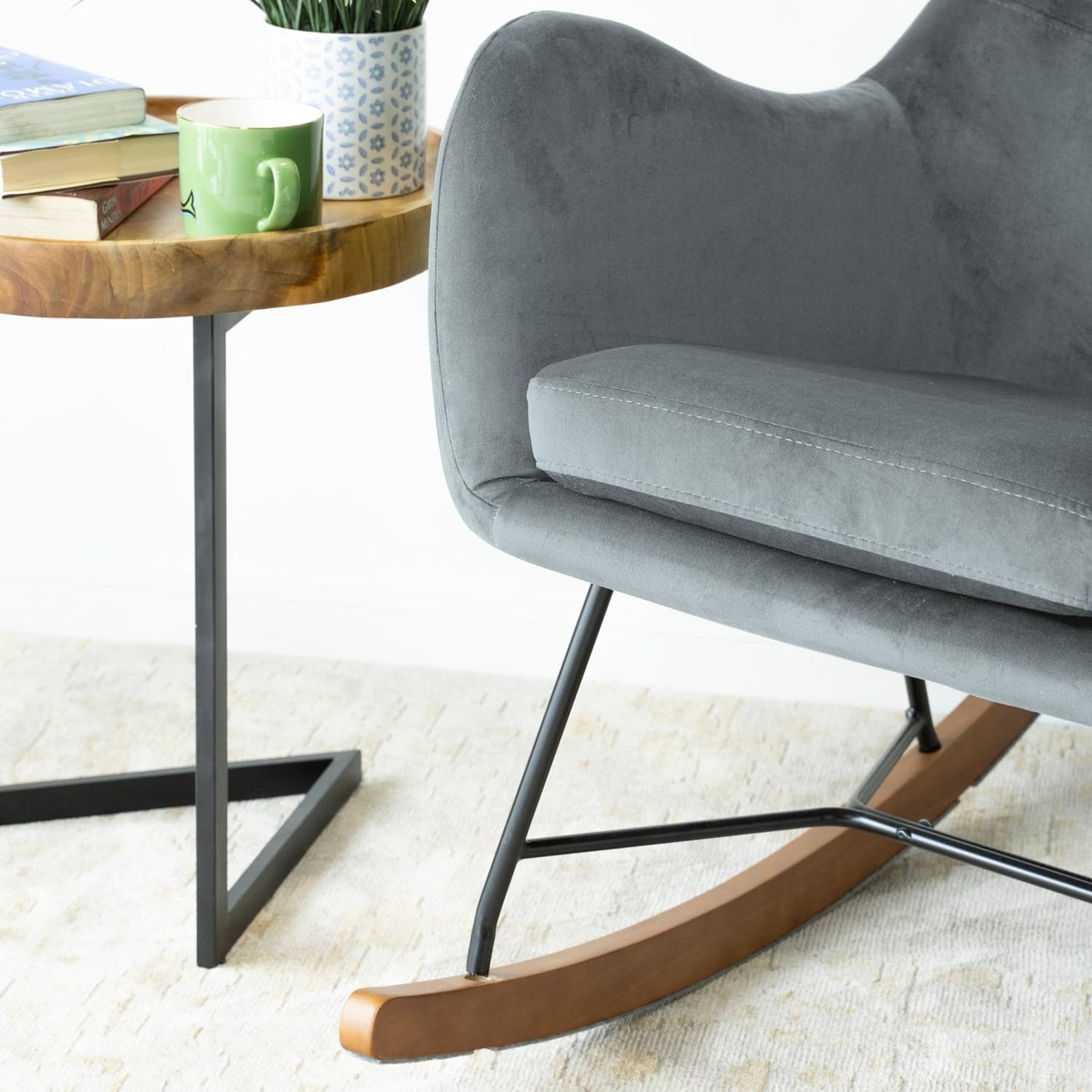 Light Gray Velvet Comfortable Rocking Chair - Relax in Living, Bedrooms Nurseries