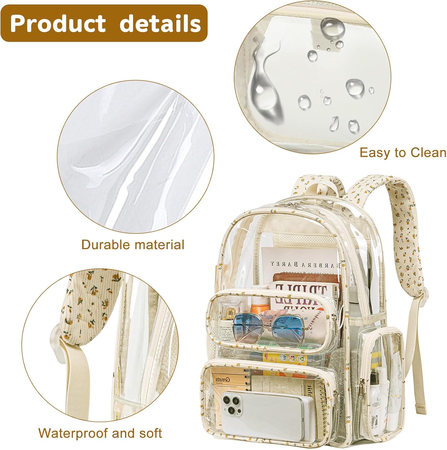 BTOOP Clear Backpack Heavy Duty Transparent Backpack 17" See Through Bookbag for College Work Festival Security with Padded Strap Large Capacity thumbnail