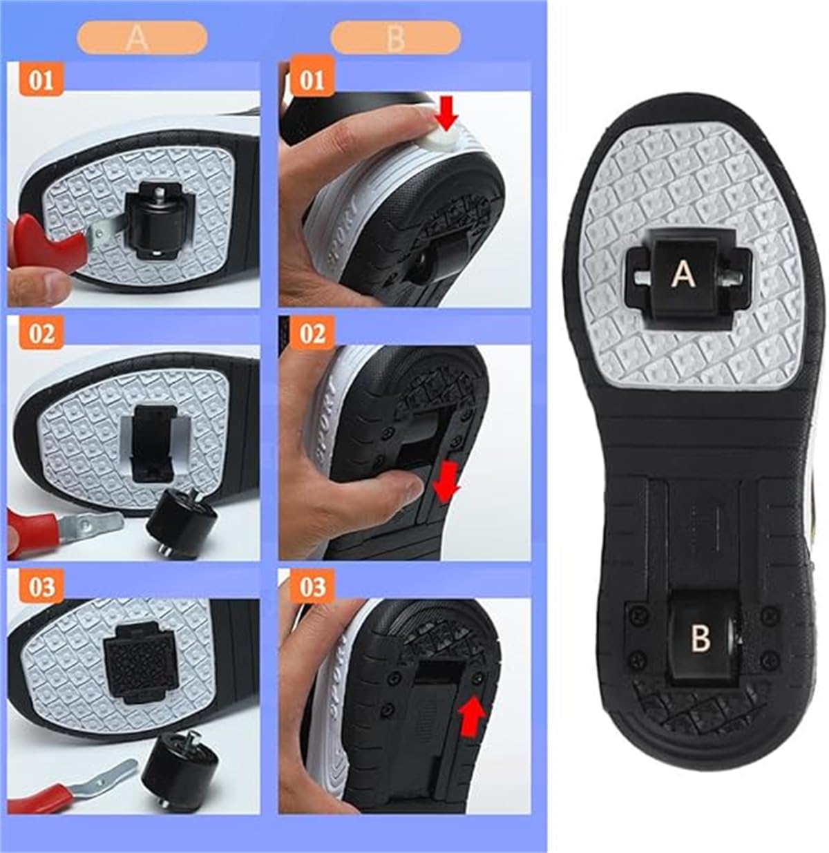 Scarpe con Ruote Ragazzi Ragazze Pattini a Rotelle Scarpe con 2 Ruote Scarpe da Parkour Scarpe da Skateboard Retrattili Unisex Scarpe per Adulti Sport Walking Park