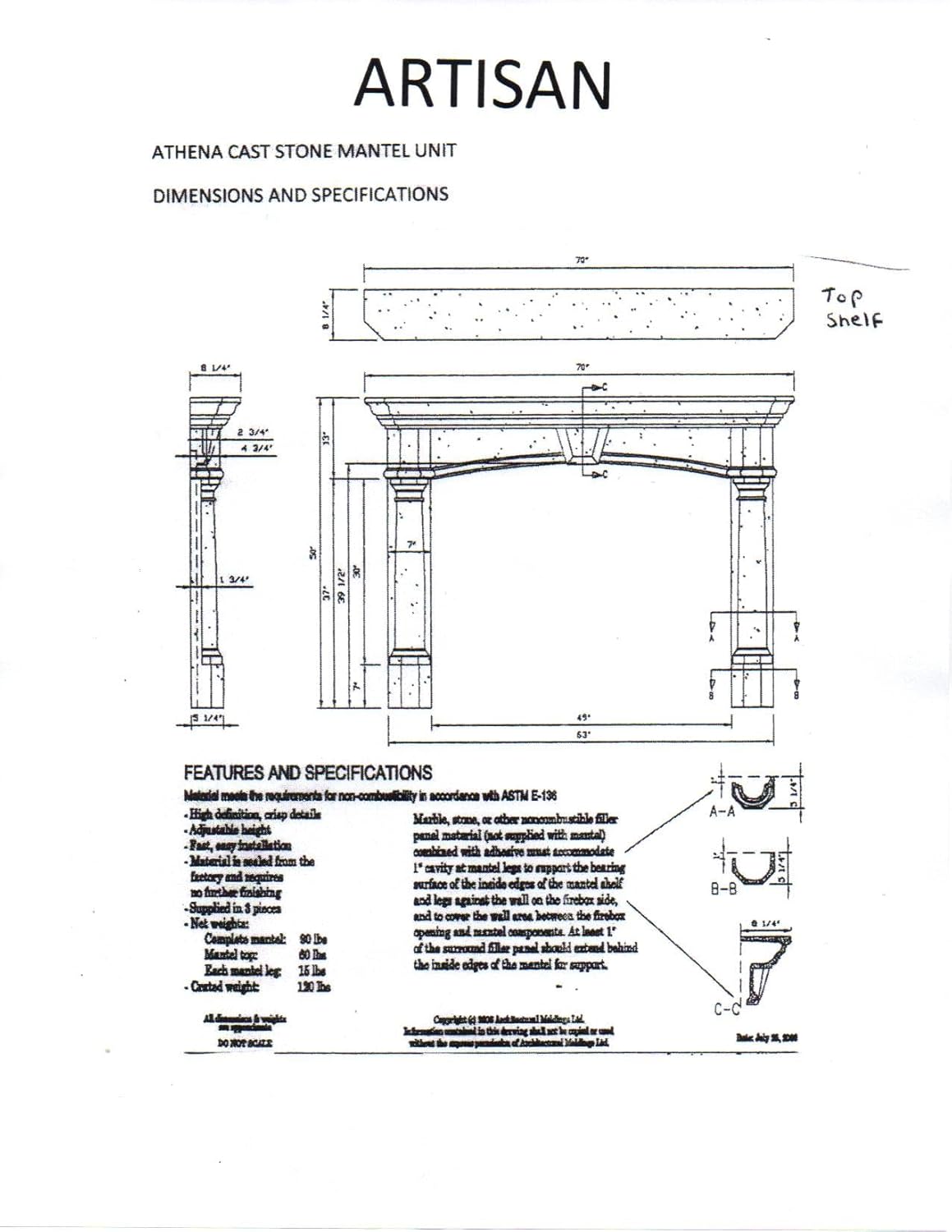 Artisan Cast Stone Noncombustible Fireplace Mantel Surround