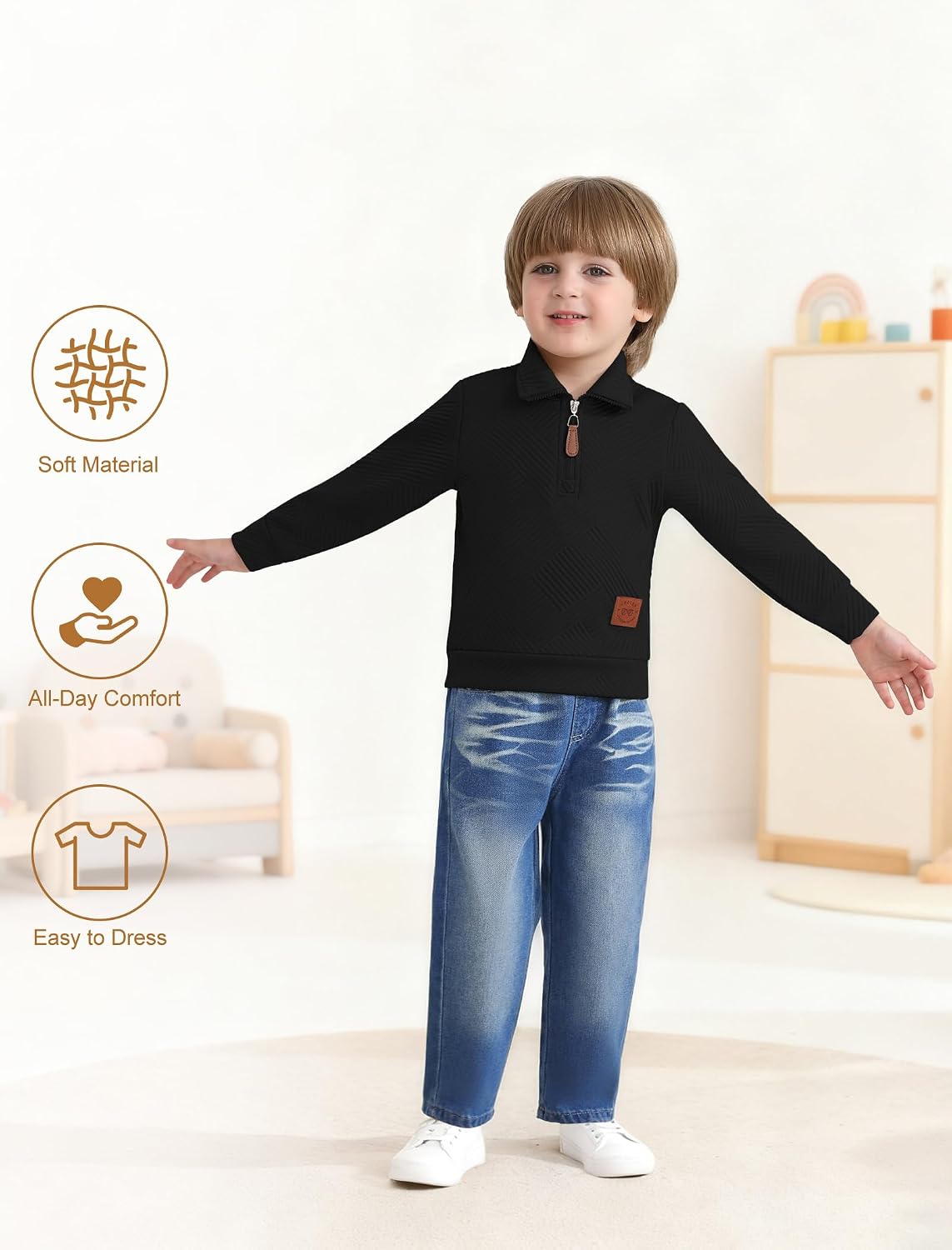 Boy Clothes Long Sleeve Solid Sweatsuits Tops and Jean Pants 2Pcs Boys Fall Winter Outfits Set Size 2-8Y