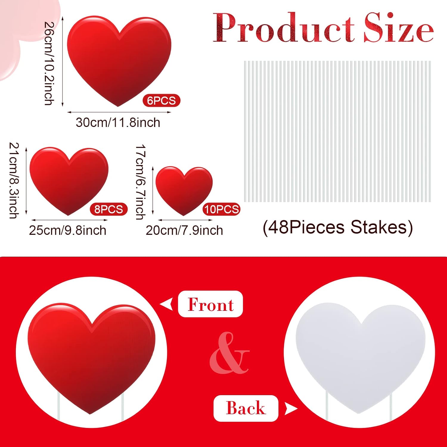 Kajaia 24 Pcs Valentine's Day Outdoor Decorations Heart Yard Signs with Stakes Valentines Yard Sign Waterproof Love Pathway Lawn Decorations for Valentine's Day Wedding Anniversary Garden Decor