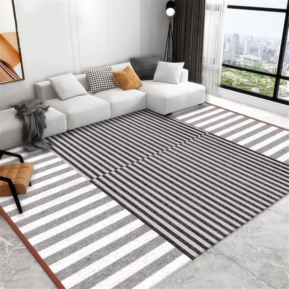 Tapis de salon pinstripe à motif rayures grises 60x90cm