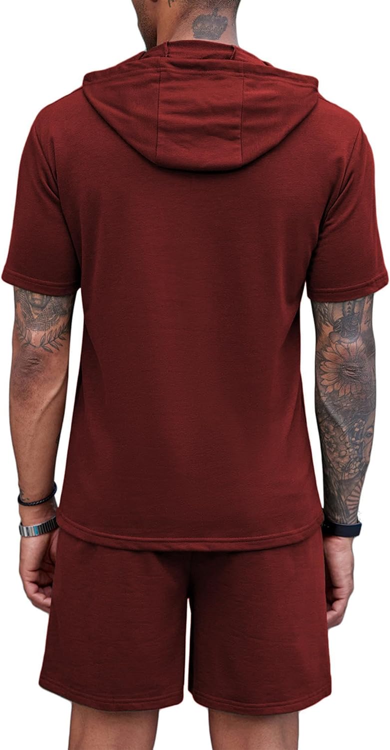 COOFANDY Men's Tracksuit 2 Piece Hooded Athletic Sweatsuit Short Sleeve Casual Sports Hoodie Shorts Set - Image 4