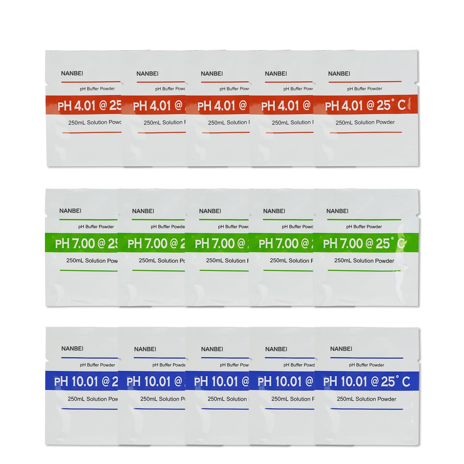 15 Pack of pH Meter Buffer Solution Powder for Precise PH Meter,ph Buffer Powder,5 Each for PH 4.01, PH 7.00 and PH 10.01 Calibration Buffer Powder