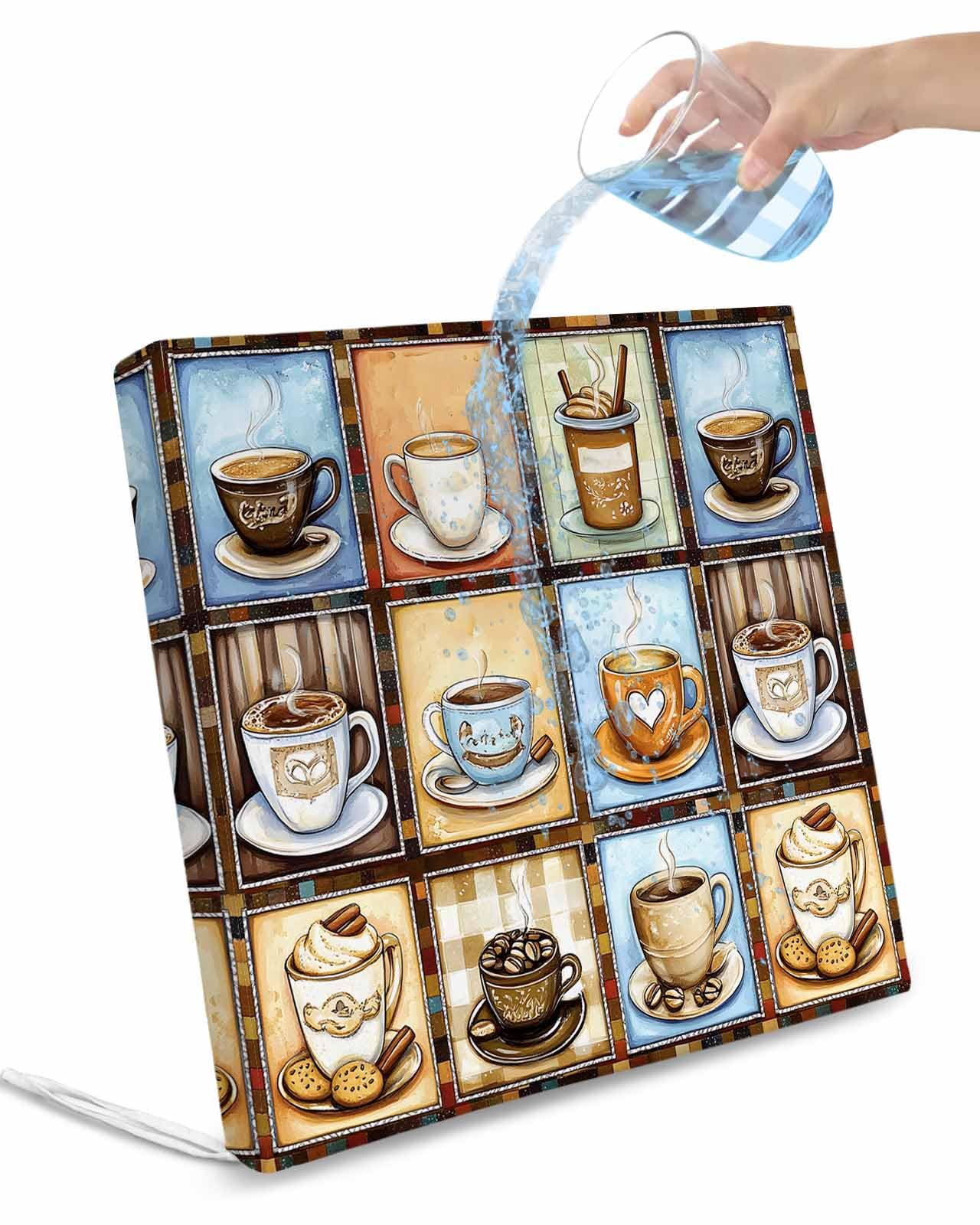 2 Pack Watercolor Coffee Waterproof Cushion Covers with Ties, Outdoor Patio Chaise Lounge Chair Seat Cushion Slip Covers Replacement(Only Cover) Retro Coffee Patchwork 24