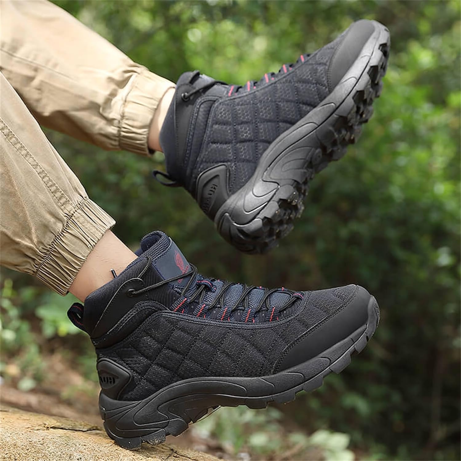 Men's Waterproof Suede Leather Mid Top Lace Up Boots Textured Lightweight Round Toe Flat Heel Outdoor Hiking Boots for Casual Walking Hiking Training Hunting Backpacking