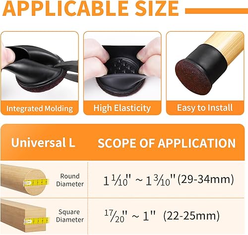 Vista 142 de Ezprotekt 24 protectores cuadrados de suelo para patas de silla con fieltro, fieltro de silicona F para suelos de madera dura, tapas de patas