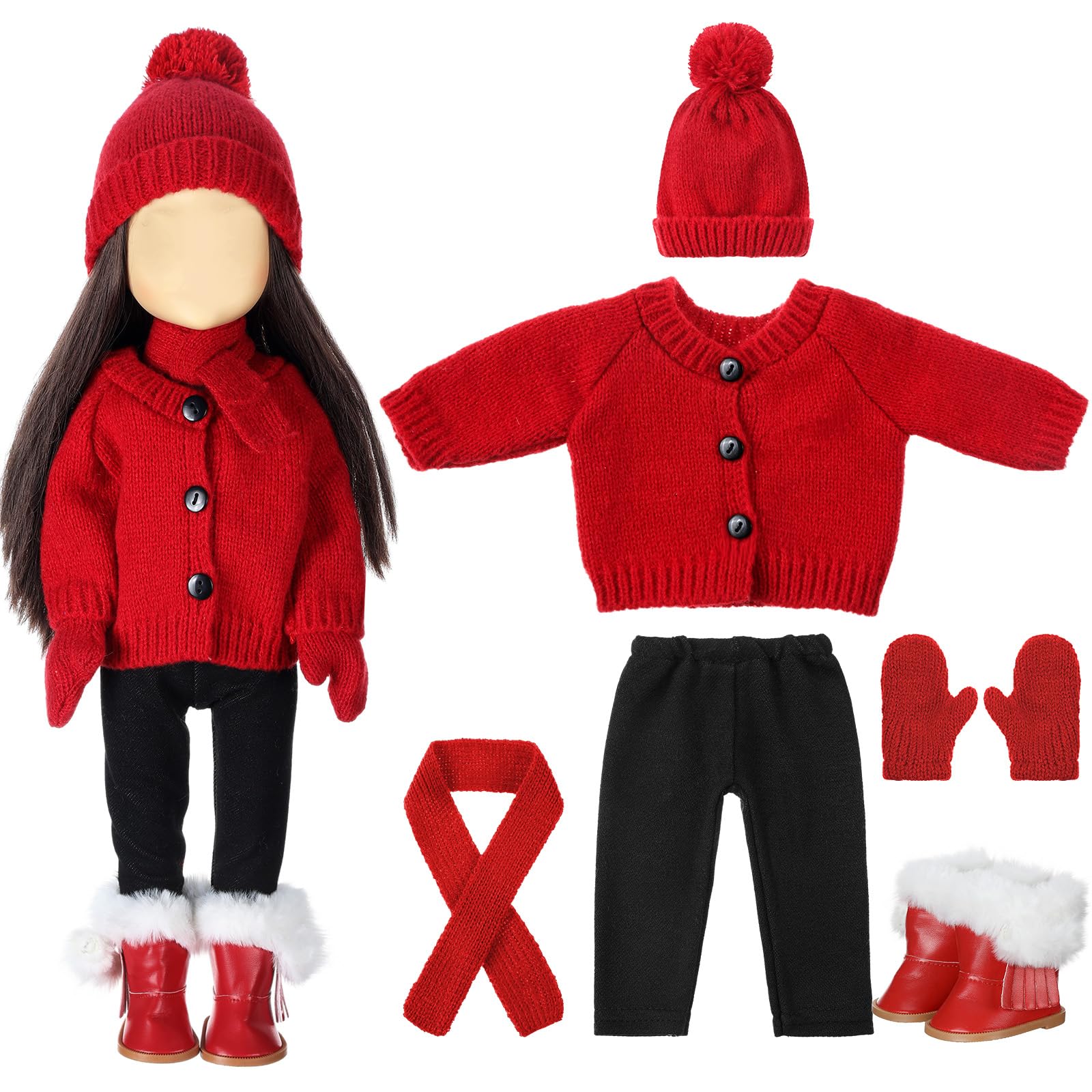 Fourluoo 6 Pcs 18" Christmas Doll Clothes, Dark Red, Classic Style