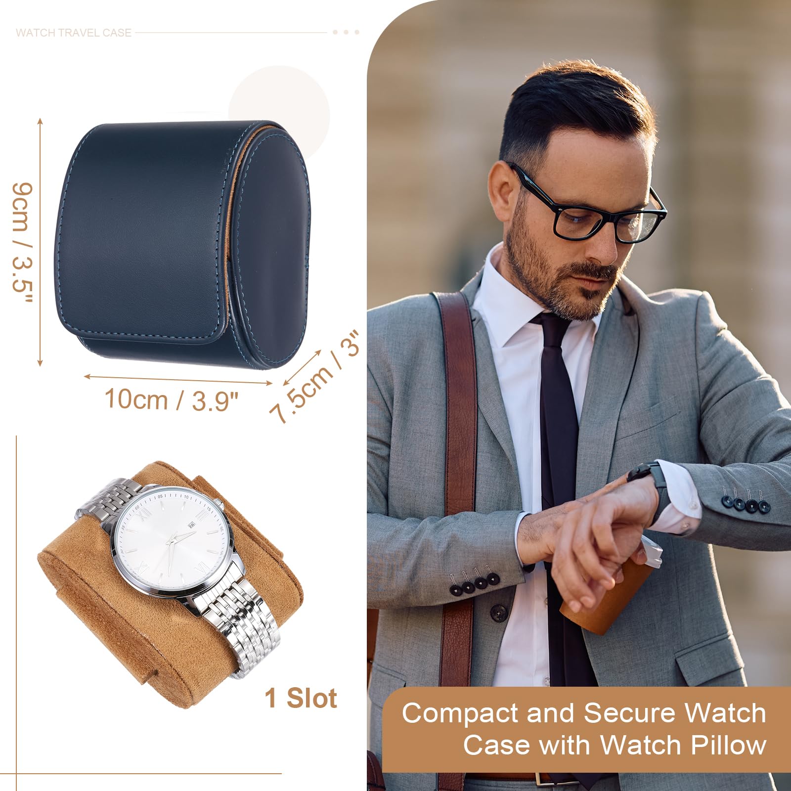 Custodia da viaggio per orologio da uomo in pelle, astuccio arrotolabile per orologio, scatola portaoggetti portatile per orologio, ideale per Natale, compleanno e anniversario, 1 scomparto (blu)