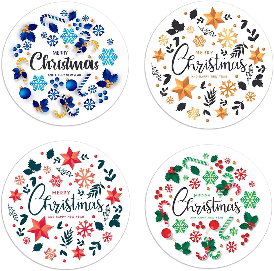 48 x 45 mm Mixed Pack of Merry Christmas Stickers -Round Seal Labels, Stickers for Presents, Envelopes, Bags or Cards Gift Wrapping #SNP18 Sara Prints