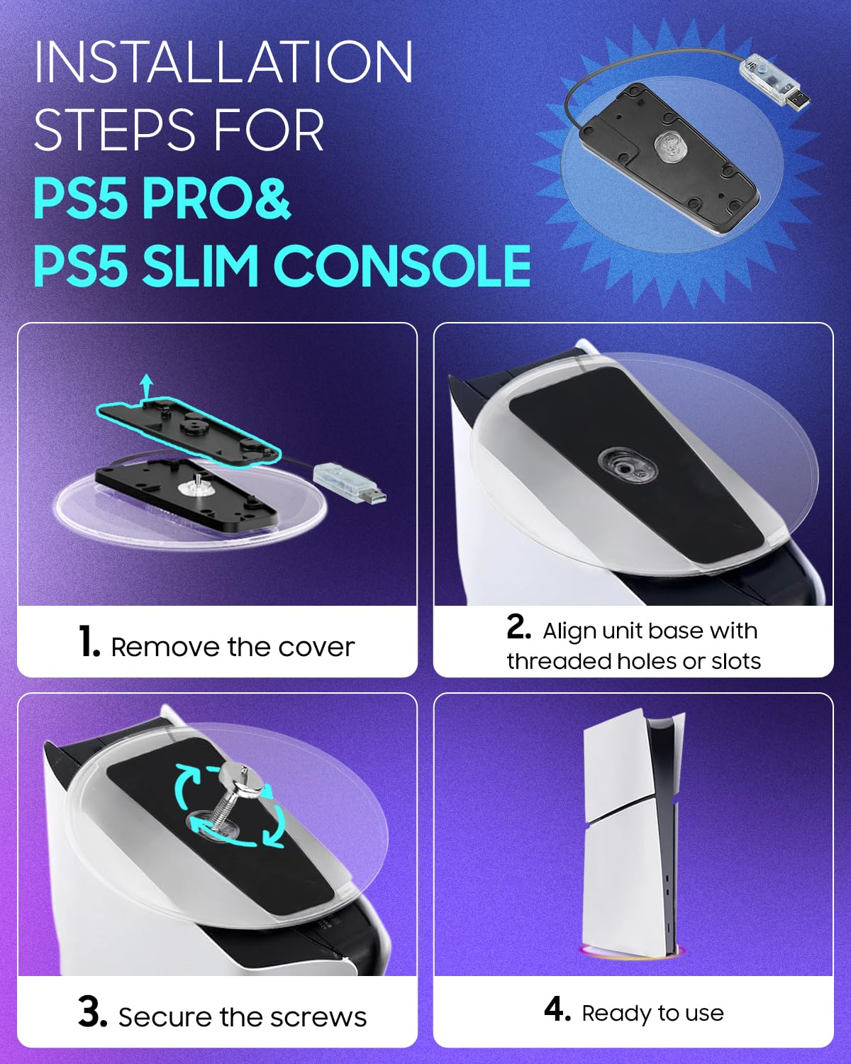 RGB Support Vertical pour Console PS5 Slim Disc & Digital et Play5 | Socle Vertical compatible avec Play 5 Pro console, Support de console peu encombrant