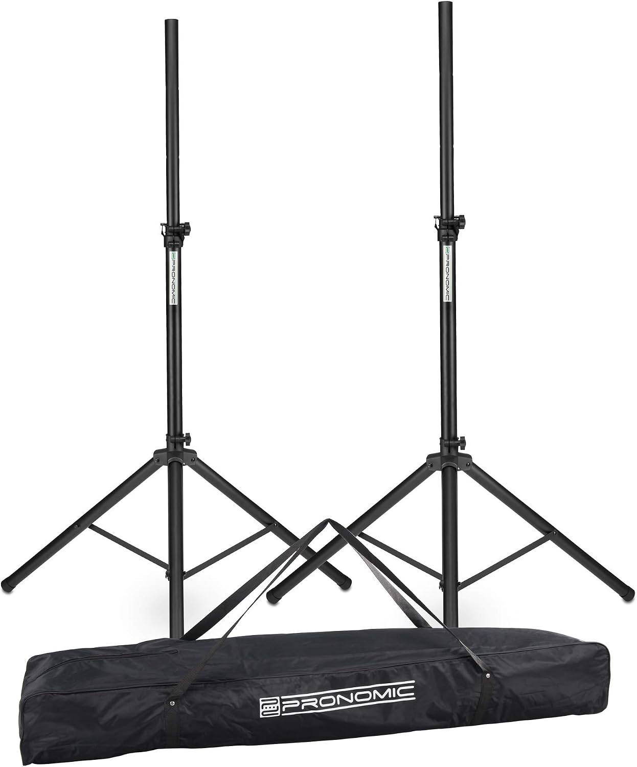 2x Pronomic SPS-1A Speaker Tripod Aluminum - Speaker Stand with Sturdy Extra Wide Tripod Construction - Height 125 - 185 cm - Tripod Can Also Be Used as a Dart Tripod or Photo Tripod - Includes Bag