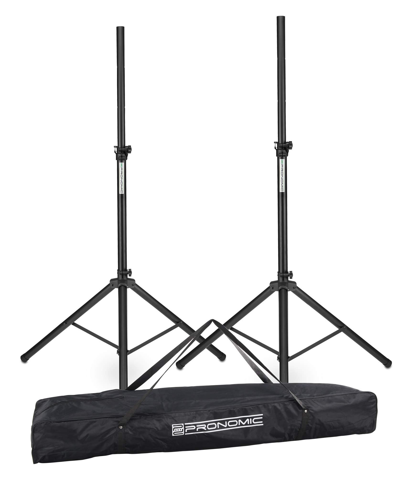 2x Pronomic SPS-1A pieds d'enceinte en aluminium, structure tripode stable, hauteur 125-185 cm, utilisables aussi comme support fléchettes ou trépied photo, housse incluse.