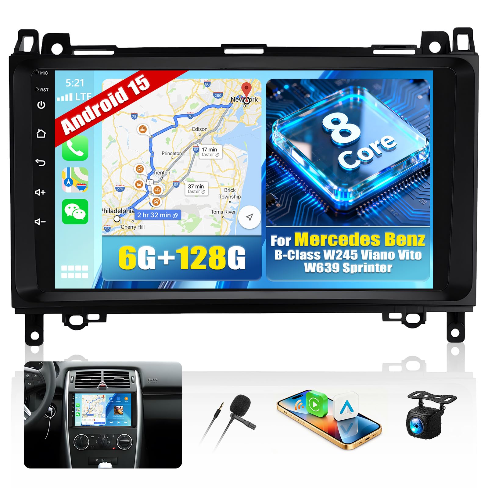 Autoradio Android 15 pour Mercedes Benz B-Class W245 Vito Sprinter 9" DSP - 7
