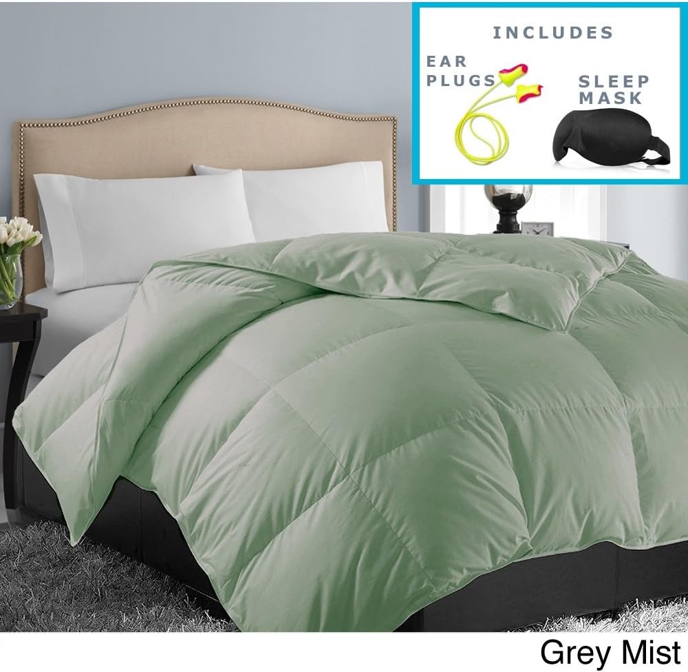 Hotel Grand Oversized Luxury 1000 Thread Count Egyptian Cotton Down Alternative Comforter Sleep Mask & Comfortable Pair of Corded Earplugs Included (Full/Queen, Grey Mist)