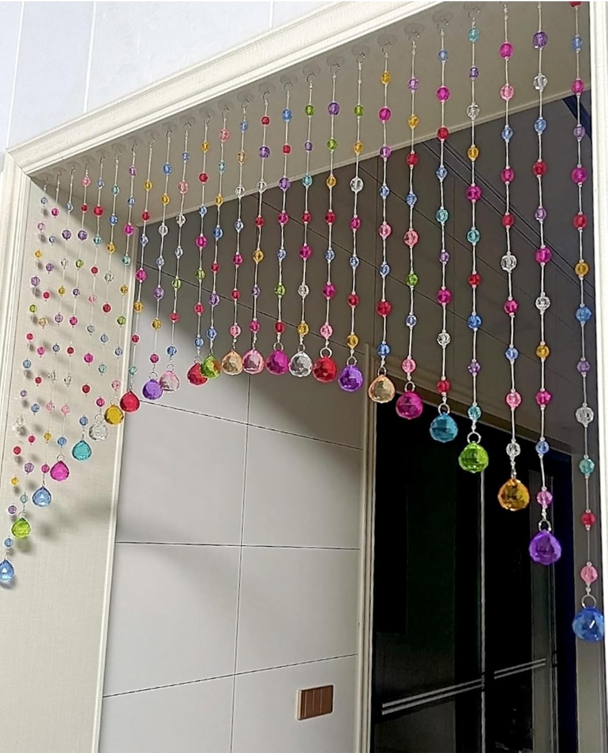 Colorful Acrylic Beaded Curtain for Doorways, Crystal Hanging Door Beads Curtain, Short Window Bead Curtain, Aesthetic Room Divider, Y2K Whimsy Hippie Decor for Home - Multicolored (25 Strings)