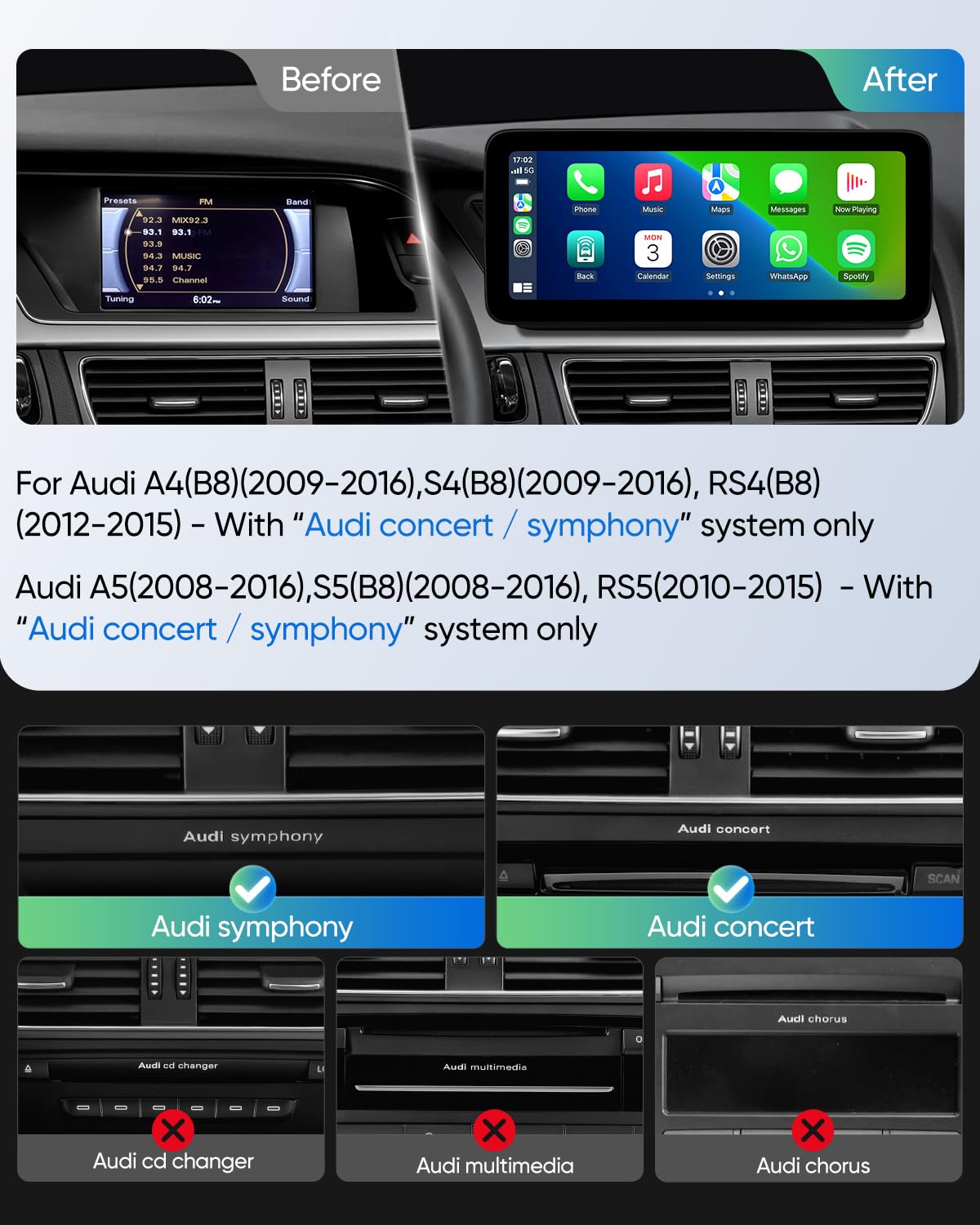 12.3-inch Touch Screen Car Stereo for Audi A4 A5 S4 S5 B8 2009