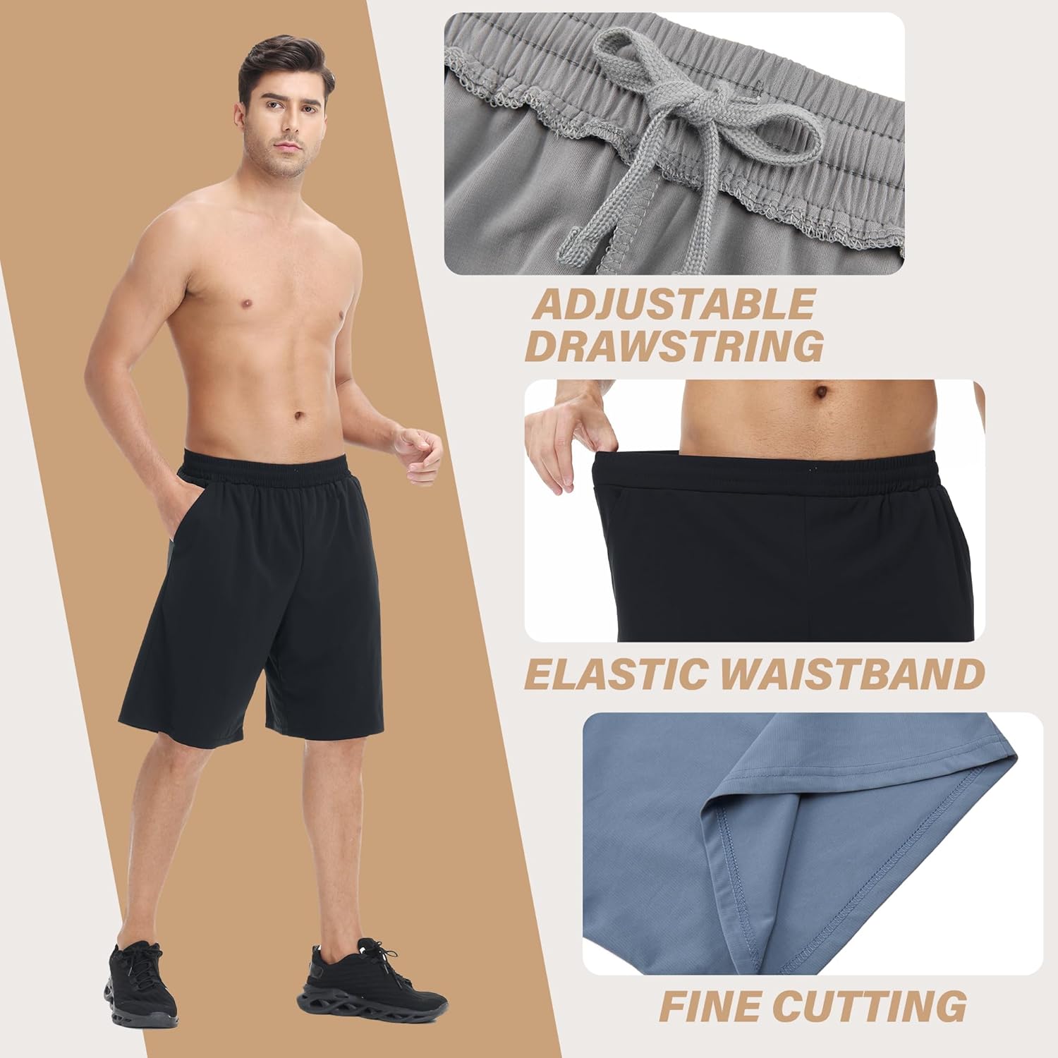 HQUEC Men's Athletic Shorts with Zipper Pockets Lightweight Quick Dry Basketball Workout Shorts for Running Casual - Image 4