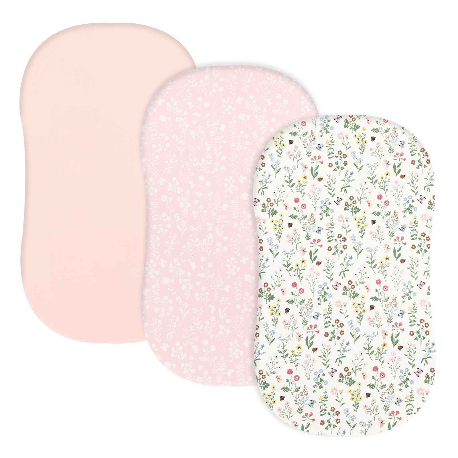 david's kids 3 Pack Bassinet Sheets, Ultra Soft Breathable Comfortable Baby Sheet Set for Boys Girls Neutral, Univeral Fit for Most Cradle and Bassinet Mattress, Garden