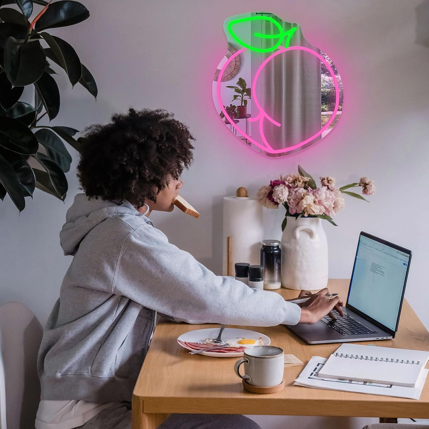 Peach Butt Mirror Neon Sign, Dimmable Fruit Led Neon Signs for Wall Decor, Peach Art Neon Light Up Sign Mirror for Girls Bedroom Living Room Dressing Room Party Back to School Present