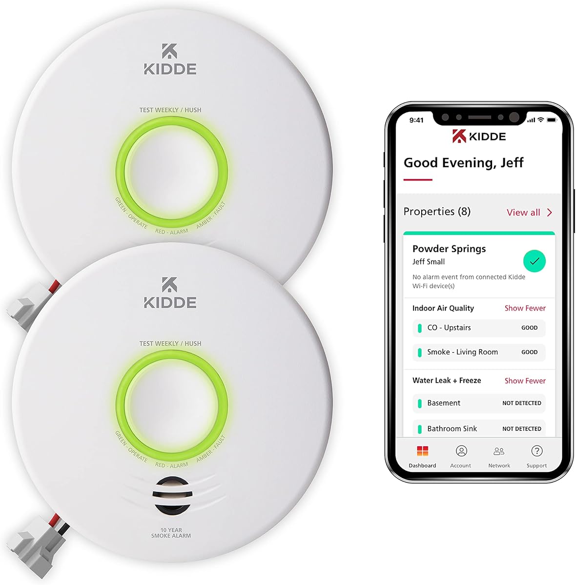 Smart Smoke Detector, WiFi, Alexa Compatible Device, Hardwired w/Battery Backup, Voice & App Alerts, 2 Pack