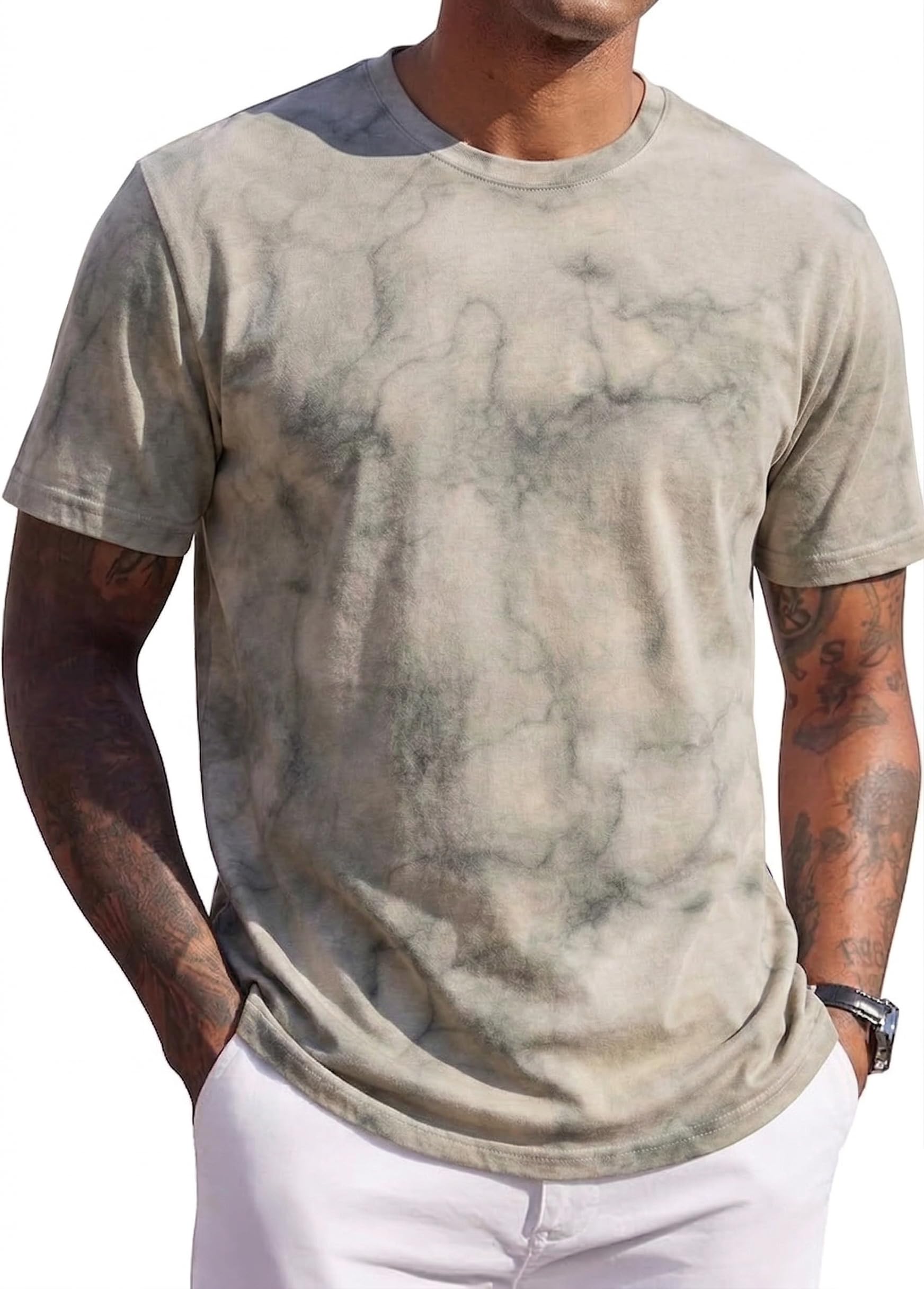 JEEGAL Herren T-Shirt Rundhals, 95% Baumwolle 5% Elasthan, Regular Fit Kurzarm Shirt mit Print, bequemes Männer Basic Shirt für Alltag Freizeit Sommer