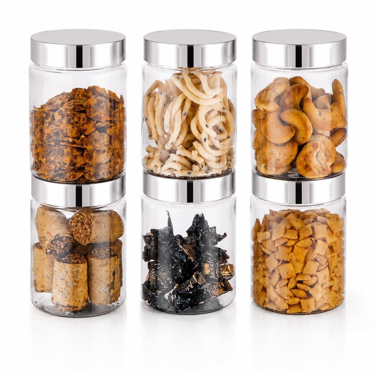 Homeor Vorratsdosen und Behälter aus Kunststoff für die Küche, stapelbar, luftdicht, Stahlkappe, Set mit 6 Boxen in Lebensmittelqualität, BPA-frei, 6 Stück à 500 ml, transparent