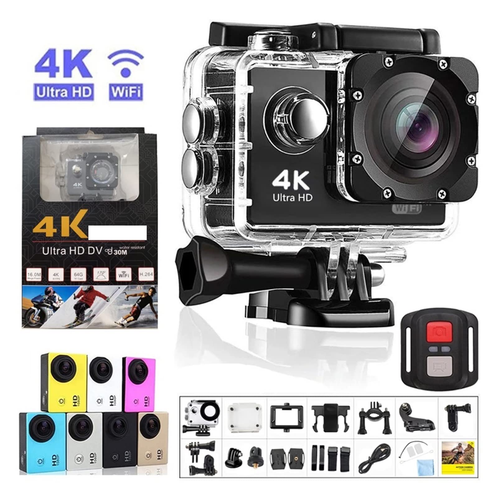 Kamera sportowa ze stabilizacją obrazu, Profesjonalna kamera akcji 4K 30 klatek na sekundę 2.0 Cal 30M podwodny wodoodporny kask nagrywanie wideo Cam oryginalny sport Wysoka liczba klatek na sekundę S