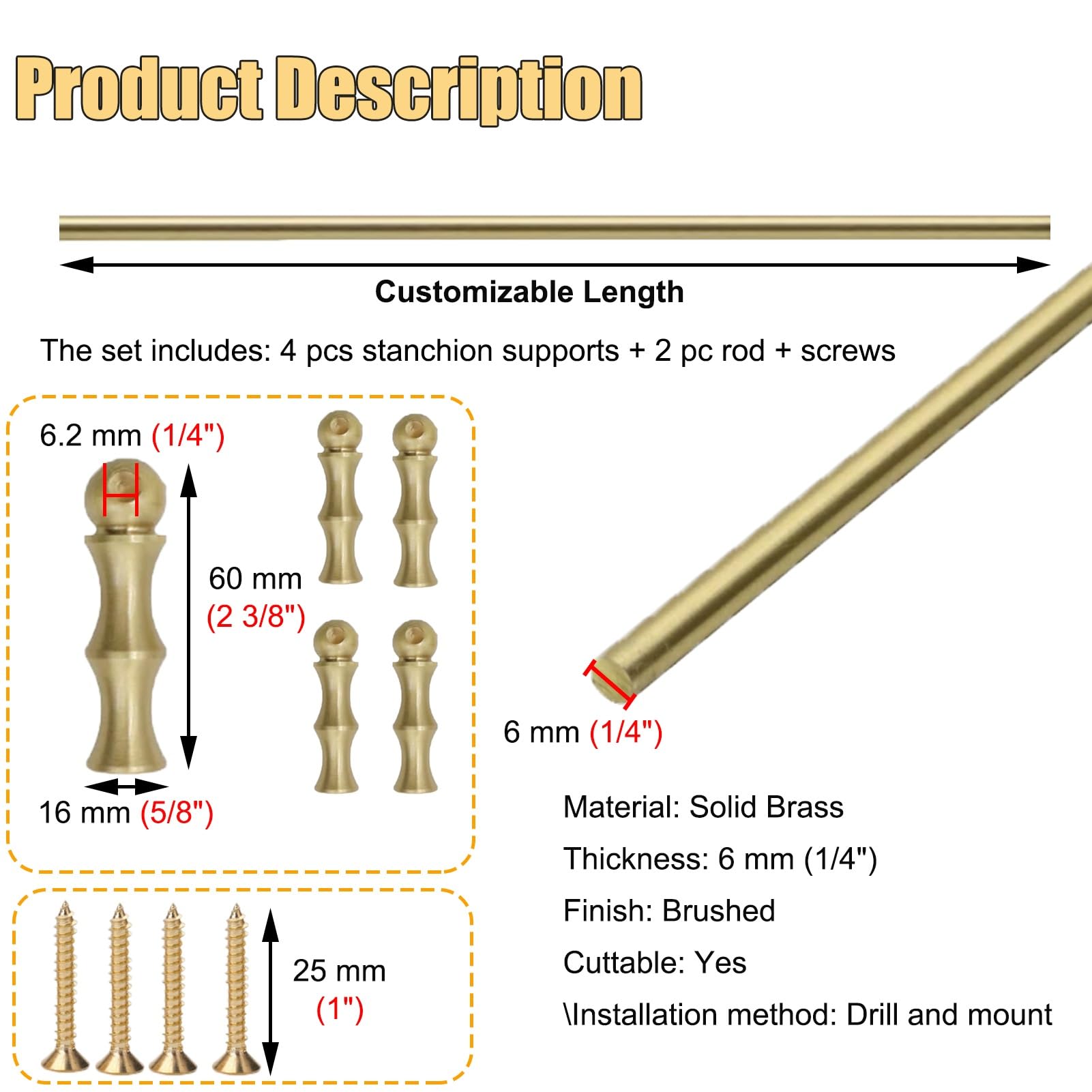 Generico Galleria di Barre di Protezione per scaffali in Ottone - Confezione da 2 Pezzi, Regolabili da 24", 12" e 48", per Bordi ribaltabili di librerie, Barra di Sicurezza anticaduta (B, 15" / 381 m