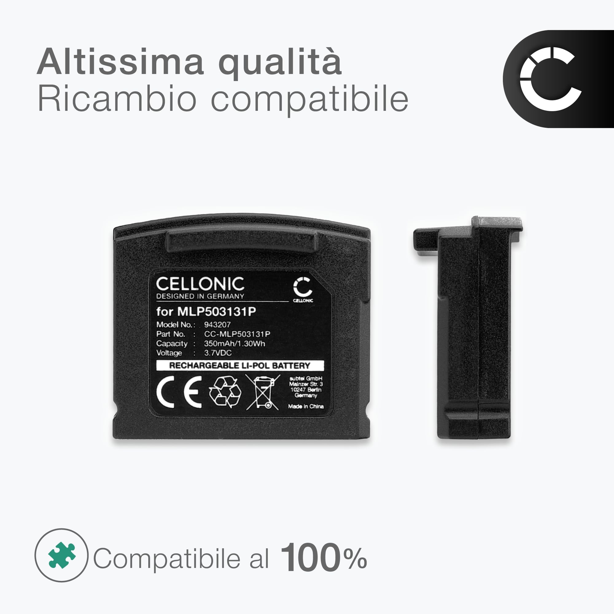 CELLONIC 1x Batteria per Headset/Auricolare/Cuffie Compatibile con Unisar DH900, Compatibile con Sonumaxx 2.4 PR, Compatibile con TechniSat STEREOMAN ISI 2, MLP503131P – (350mAh, 3.7V)