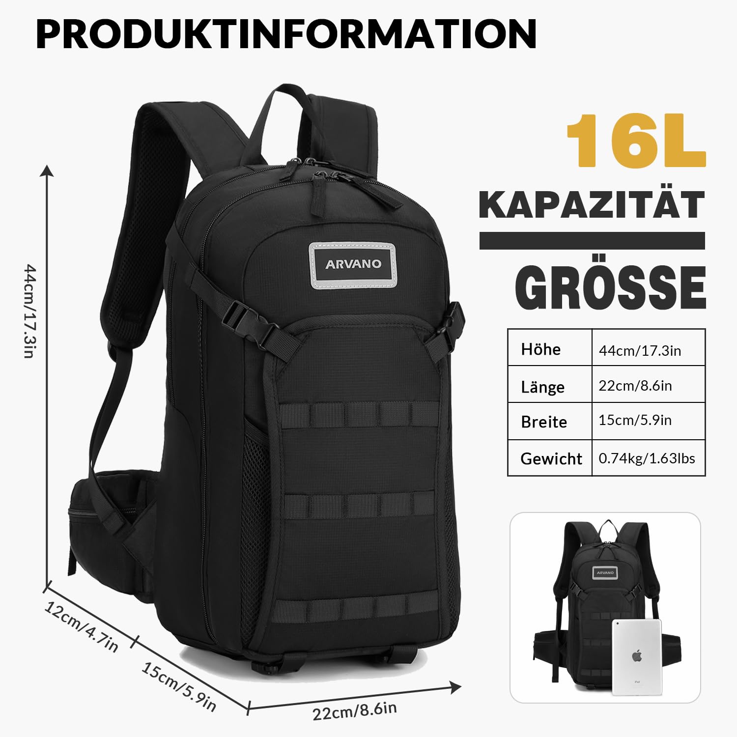 Fahrradrucksack Wanderrucksack Klein für Herren & Damen, Skirucksack Schwarz Sport Rucksack für Fahrrad, Ski, Motorrad, Snowboard,Wandern