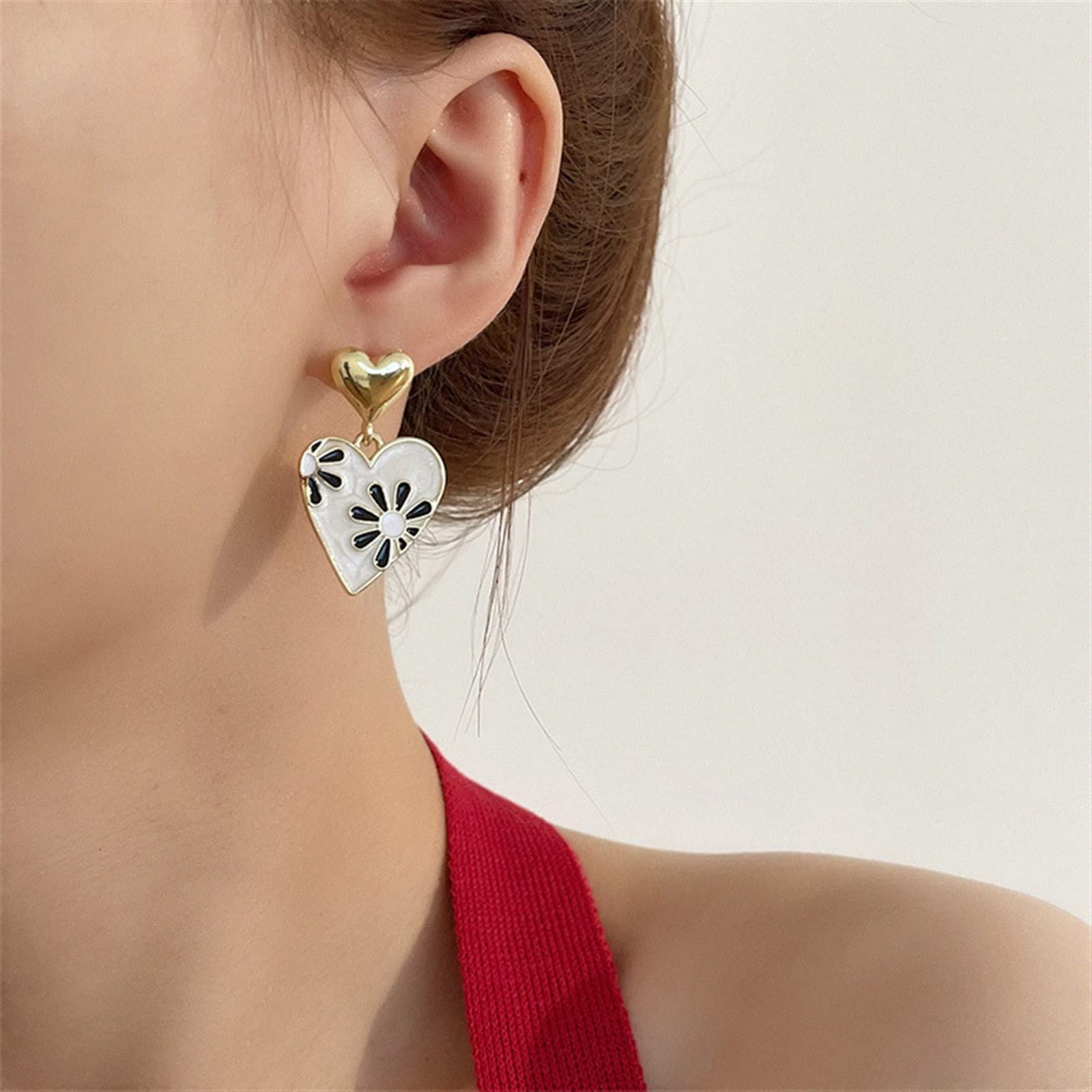 HJMMHX Orecchini da Donna Orecchini Pendenti con Smalto a Goccia a Forma di Cuore alla Moda per Orecchini di Gioielli di Moda da Donna