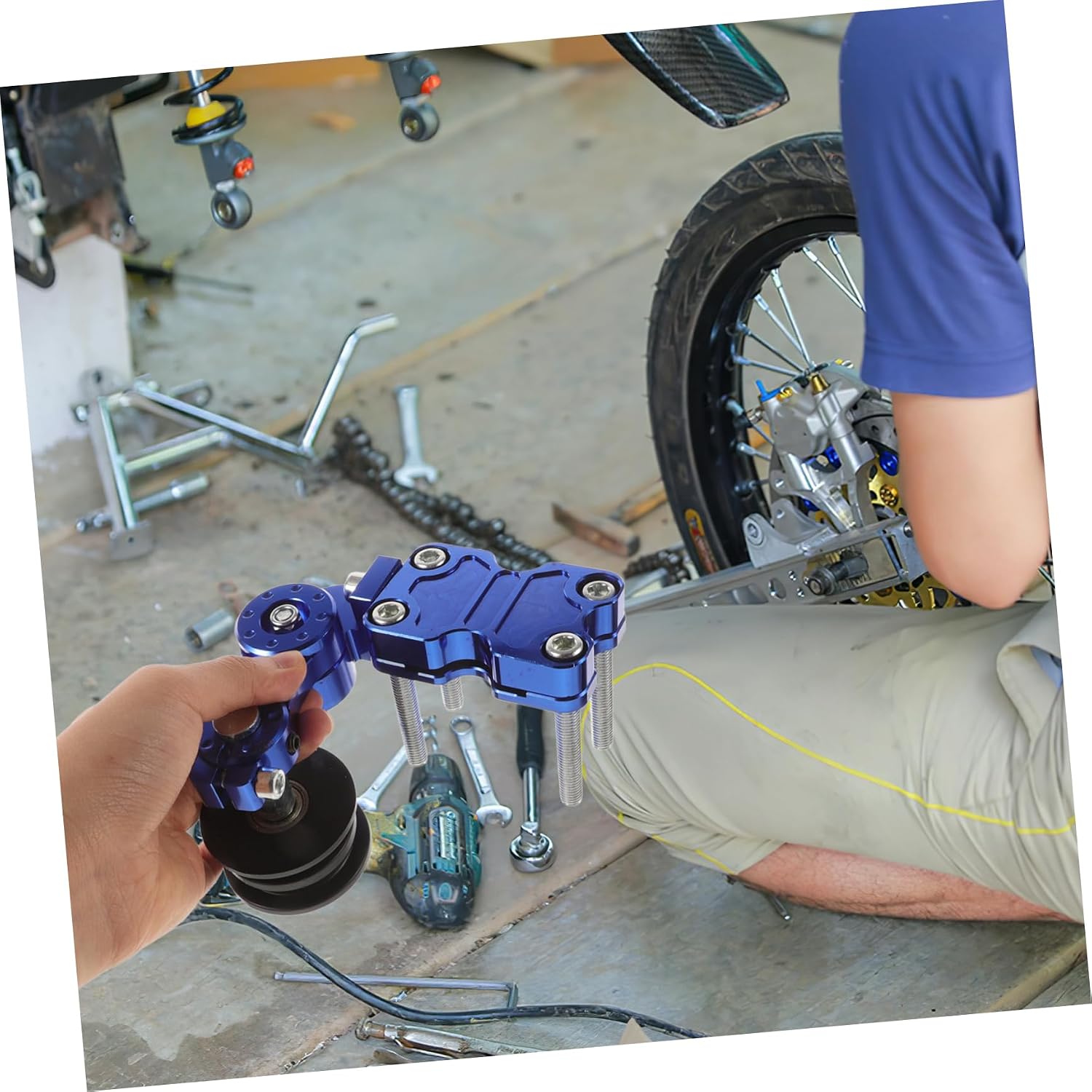 Blue Aluminum Alloy Motorcycle Chain Tensioner for Road Use