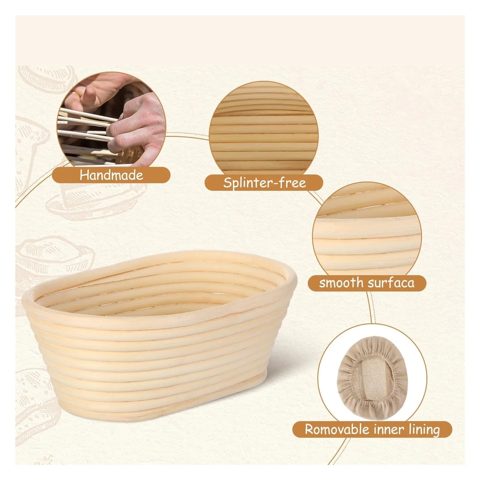 Generico Cestino ovale for la lievitazione del pane in rattan, for fermentazione traspirante, banneton for pasta in vimini for una migliore madre(Round 20x8)