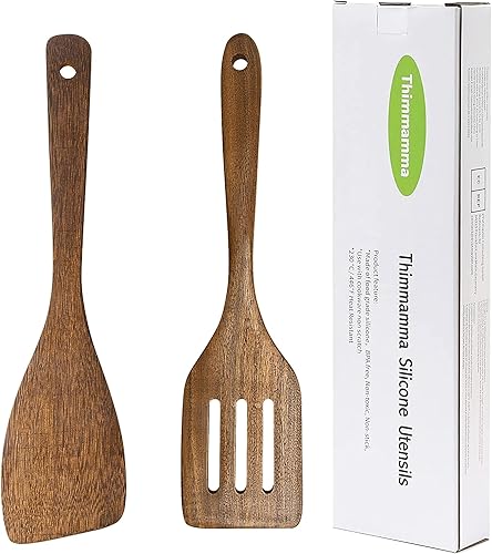 Espátula de madera para cocinar de 12 pulgadas, espátula de madera ranurada y en ángulo, utensilios de cocina sólidos para utensilios de cocina