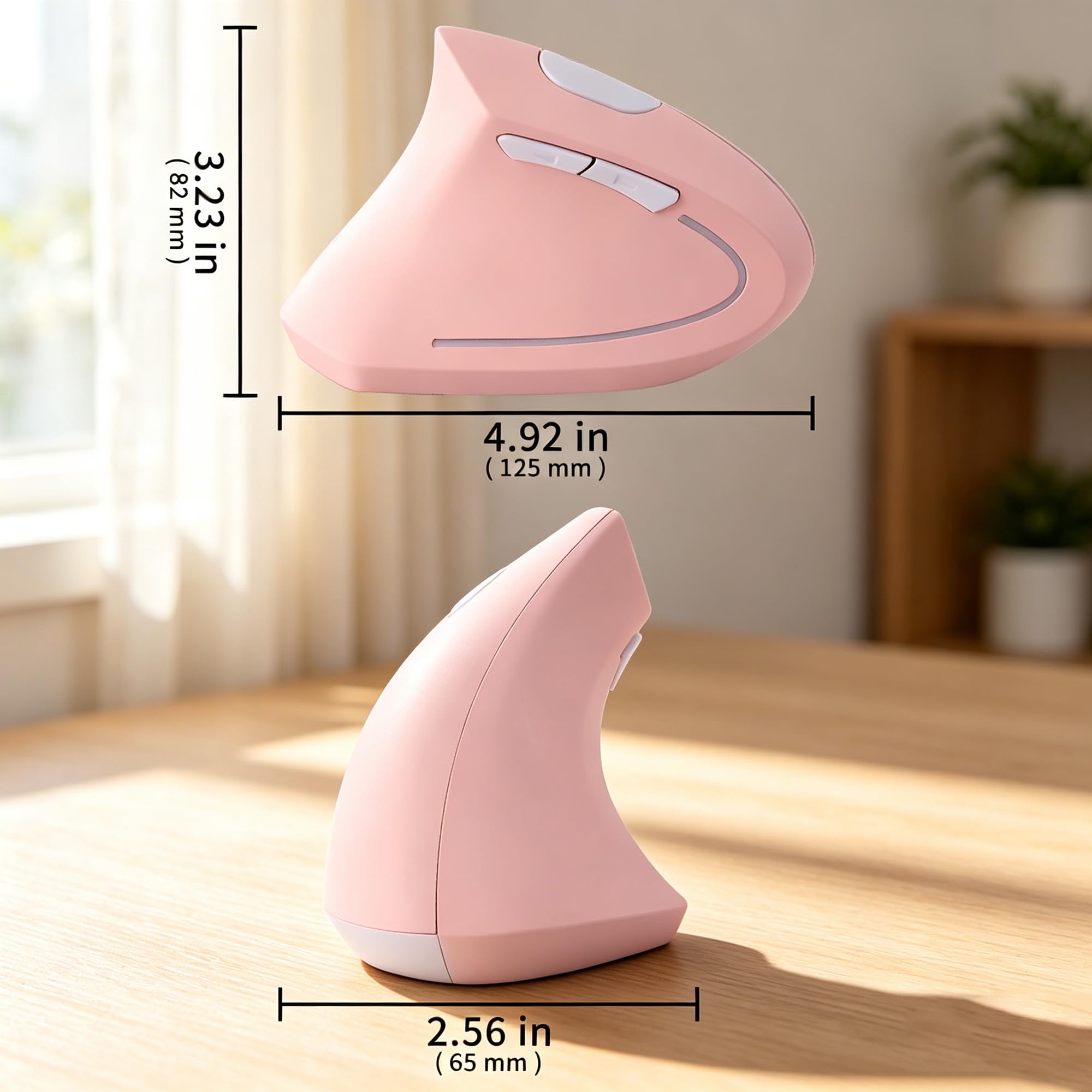 Mouse verticale ergonomico senza fili per mancini, 2,4 G, silenzioso, senza fili, 3 DPI regolabili, 6 pulsanti, per PC, laptop, notebook, computer, allevia il dolore al polso (rosa)