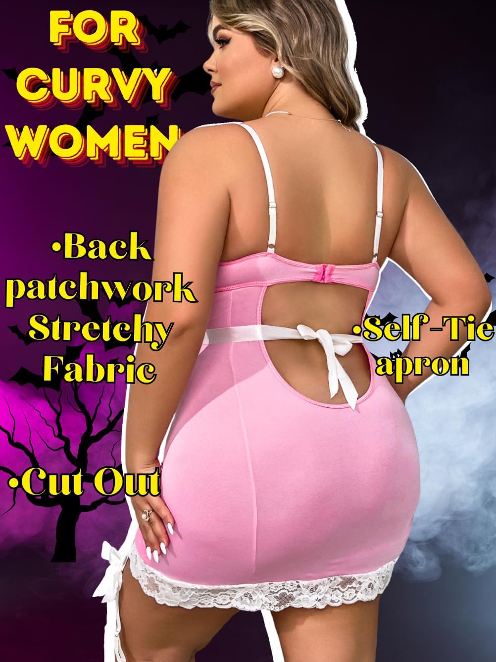 EHSUYAB Women's Plus Size Maid Outfit, Sexy Halloween Costume Cosplay Wet Look Dress, Wirefree Exotic Valentines Lingerie Set