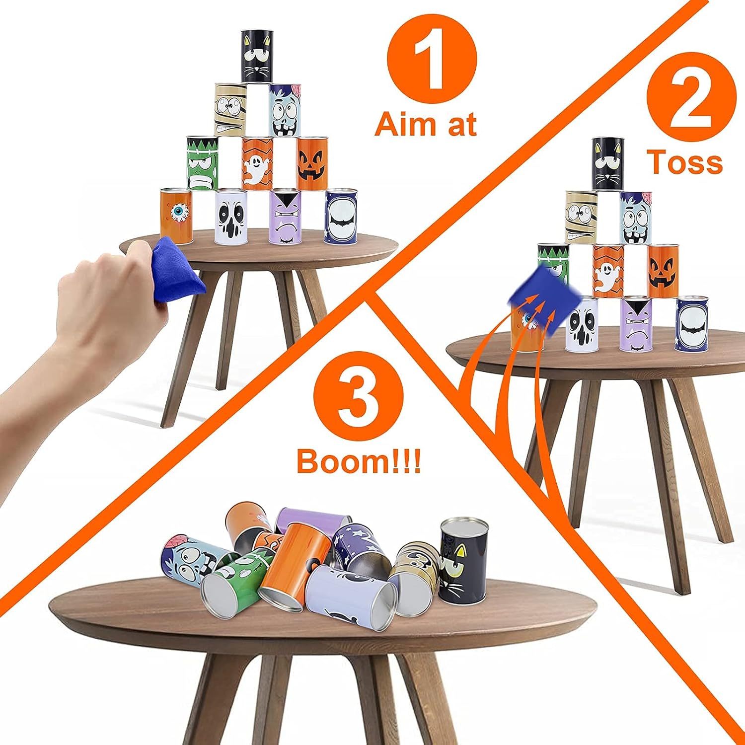 Halloween Carnival Bean Bag Toss Games for Kids and Adults, Trick or Treat Decoration, Home Decor, Party Favors Supplies, Tin Can Alley Game for Teens, Holiday Indoor Outdoor Party Yard Games