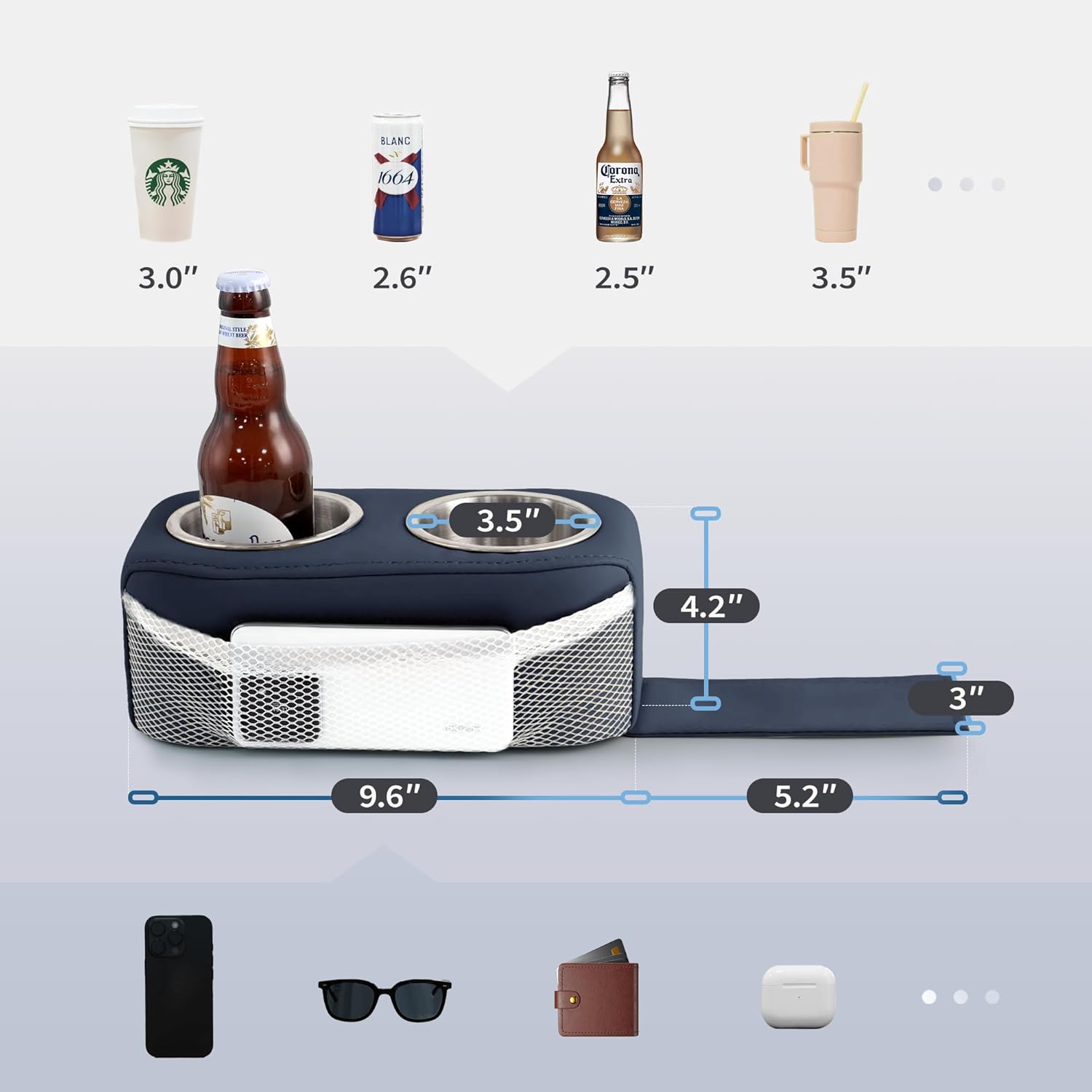 Pontoon Cup Holder, Stainless Steel Double Drink Holder with Side Pocket, Pontoon Boat Cup Holders for Boat Seat,RV,Car（Blue）